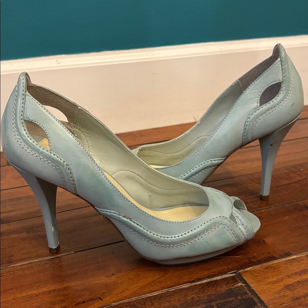 Max Studio Light Blue Peep-Toe Heels. Too cute!